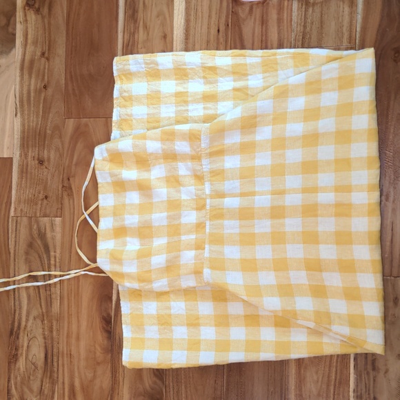 Reformation Linen Nia Midi Dress - Dandelion Check Front Slit Tie Back Open Back - Picture 4 of 9